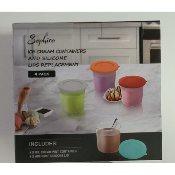 Ice Cream Containers Pint Containers with Silicone Lids 4 Pack Replacement - Picture 1 of 7